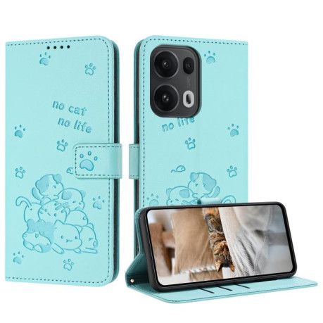 Чохол-книжка Embossed Kitten Phone Leather для OPPO Reno13 Pro 5G Global - зелений