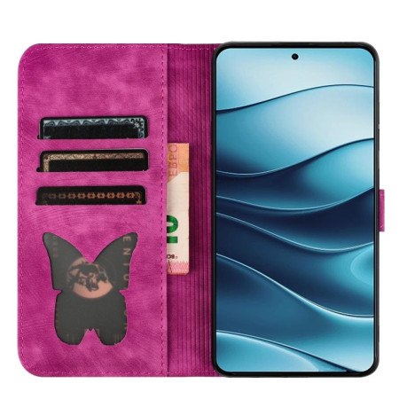 Чехол-книжка Cat Embossing Pattern на Xiaomi Redmi Note 14 5G/Poco M7 Pro 5G - розовый