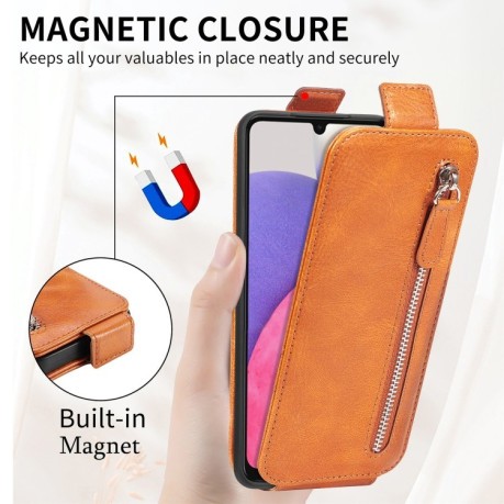 Флипп-чехол Zipper Wallet Vertical для Samsung Galaxy A33 5G - коричневый