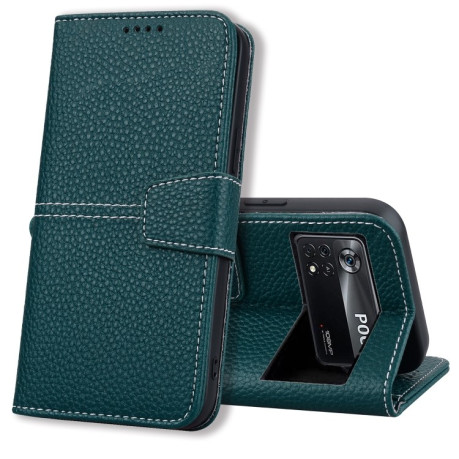 Чехол-книжка Litchi RFID Leather для Xiaomi Poco X4 Pro 5G - зеленый