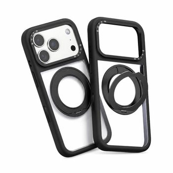 Силіконовий чохол Escase з прозорою спинкою і магнітним тримачем на iPhone 18 Pro — чорний