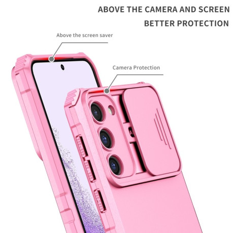 Противоударный чехол Stereoscopic Holder Sliding для Samsung Galaxy S23 5G - розовый