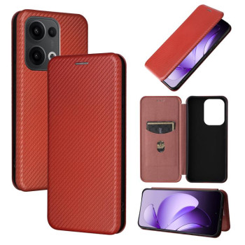 Чехол-книжка Carbon Fiber Texture на OPPO Reno13 5G Global - коричневый