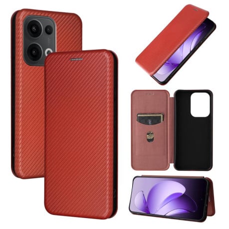 Чохол-книжка Carbon Fiber Texture на OPPO Reno13 5G Global - коричневий