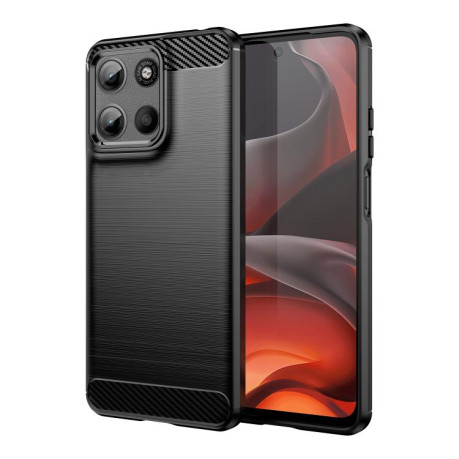Противоударный чехол Brushed Texture Carbon Fiber на Motorola Moto G15 - черный