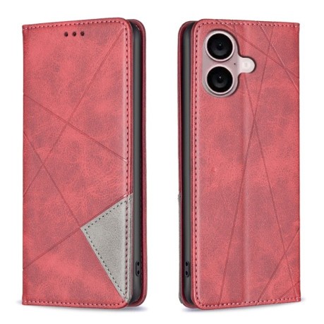 Чехол-книжка Rhombus Texture для iPhone 16 - красный