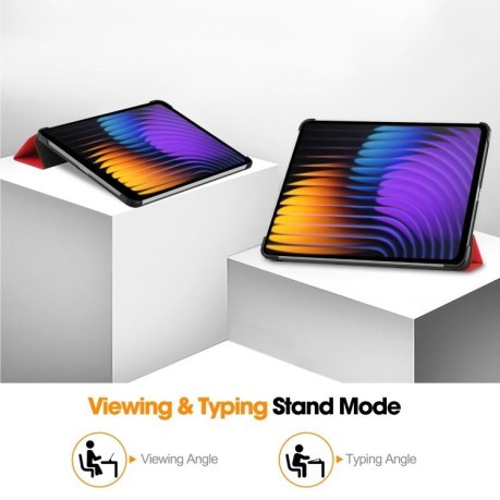 Чехол Custer Texture Three-folding Sleep/Wake-up для Xiaomi Pad 7 / 7 Pro- черный - красный