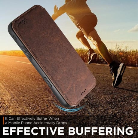 Чехол-книжка Suteni J06 с фактурой Retro Matte Litchi с MagSafe на iPhone 17 - коричневый