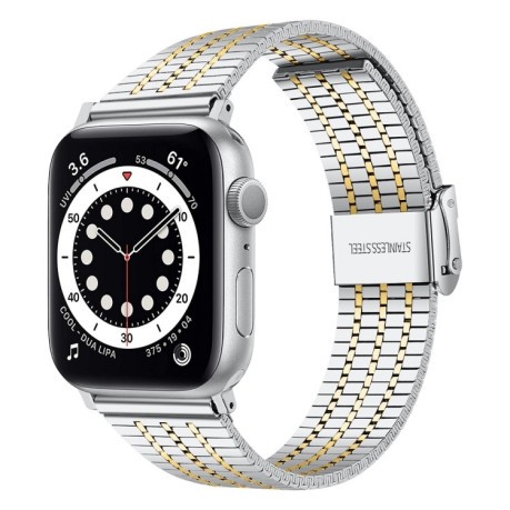 Ремінець Steel series для Apple Watch 10 42mm/Series 8/7 41mm / 40mm / 38mm - сріблясто-золотий