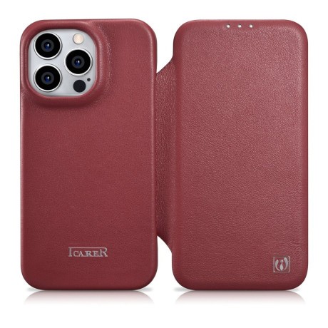 Кожаный чехол-книжка iCarer CE Premium для iPhone 14 Pro Max - красный