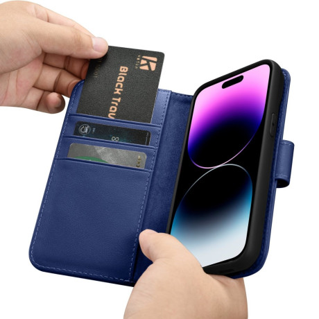 Кожаный чехол-книжка iCarer Wallet Case 2in1 для iPhone 14 Pro Max - синий