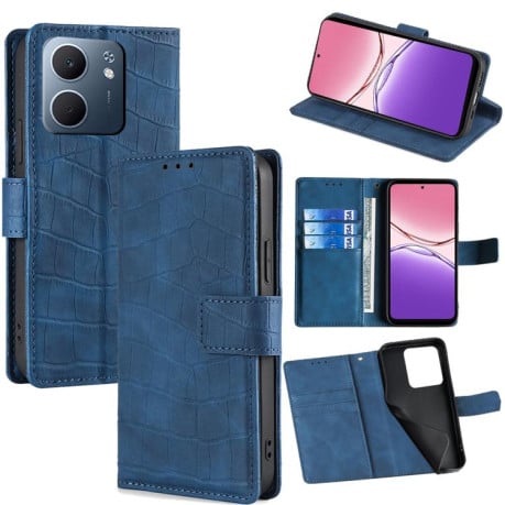 Чехол-книжка с мягким покрытием (Skin Feel), фактура “крокодил” (Crocodile Texture) на OPPO A5x 5G Global - синий