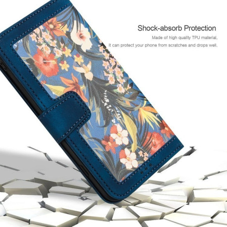 Чехол-книжка Floral Pattern Leather для iPhone 16e - синий