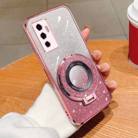 Противоударный чехол Plated Gradient Glitter Round Holder для Vivo S10e / V23e 4G / 5G - розовый