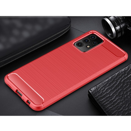 Чехол Brushed Texture Carbon Fiber на Samsung Galaxy A52/A52s - красный