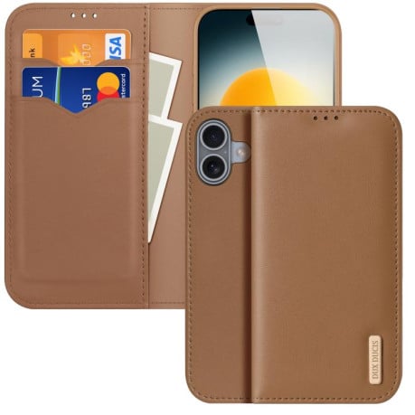 Кожаный чехол-книжка DUX DUCIS Hivo Series на  iPhone 17 - коричневый