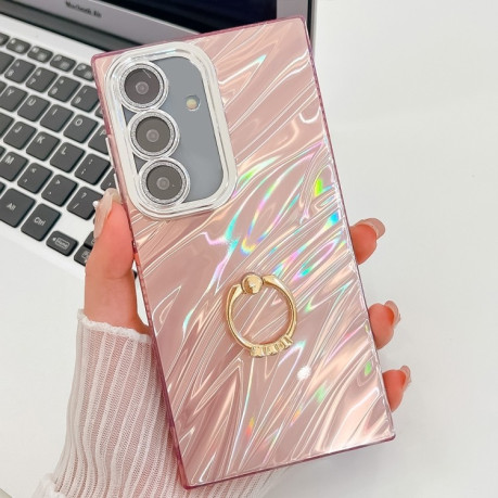 Противоударный чехол Plating Glitter Texture Ring Holder для Samsung Galaxy A36 5G - Pink Water Ripples