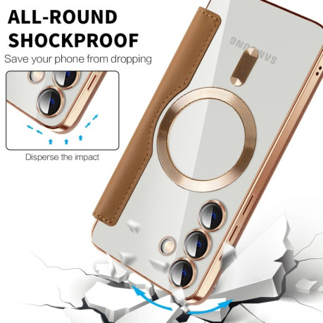 Чехол-книжка Shield MagSafe RFID Anti-theft Leather для Samsung Galaxy S25+ 5G - коричневый