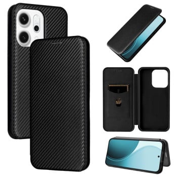Чехол-книжка Carbon Fiber Texture на OPPO Reno14 Global / Reno14 F — чёрный