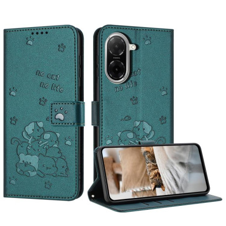 Чехол-книжка Embossed Kitten Phone Leather для Xiaomi Redmi A5 4G / Poco C71 - зеленый