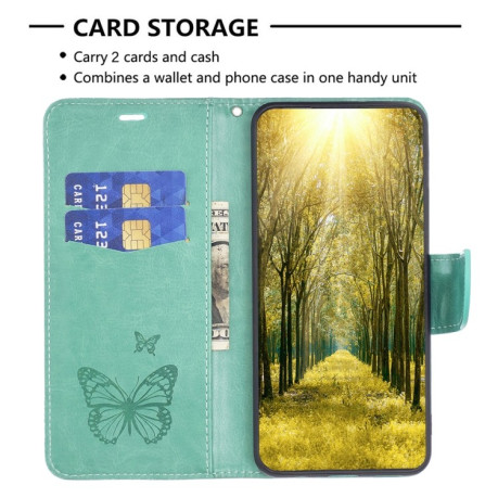 Чехол-книжка Butterflies Pattern для Samsung Galaxy A15 5G - зеленый