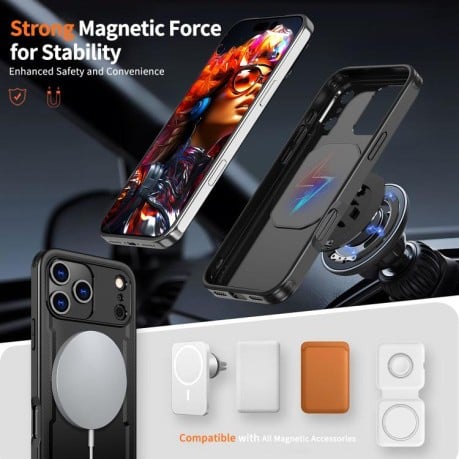 Противоударный чехол kalebol с подставкой 360 с MagSafe на iPhone 17 Pro Max - черный