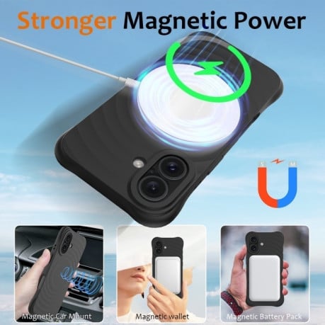 Чохол протиударний Wave Texture MagSafe Magnetic Liquid Silicone для iPhone 16 Plus - чорний