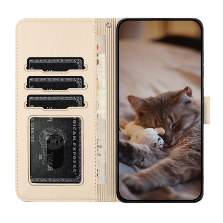 Чехол-книжка Cat Embossing Pattern на Xiaomi Poco F5 - бежевый
