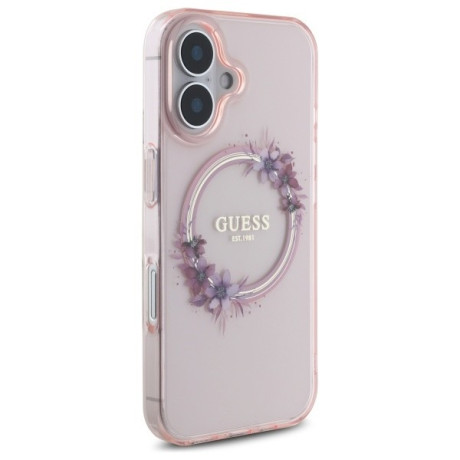 Оригинальный чехол Guess IML Flowers Wreath MagSafe для iPhone 16 - Pink