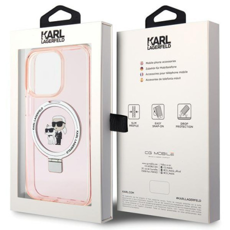 Оригинальный чехол Karl Lagerfeld Ring Stand Karl Choupette MagSafe для iPhone 15 Pro - pink(KLHMP15LHMRSKCP)