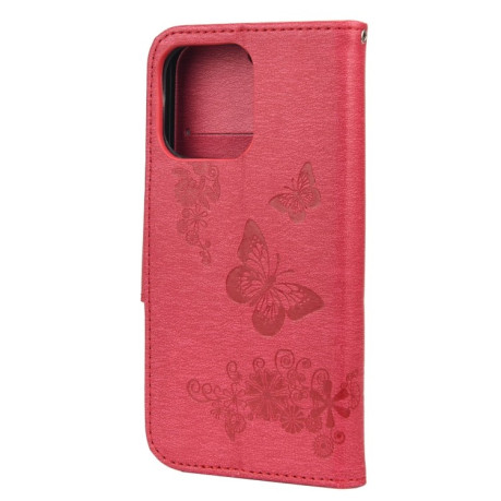 Чехол-книжка Vintage Floral Butterfly для iPhone 13 Pro Max - красный