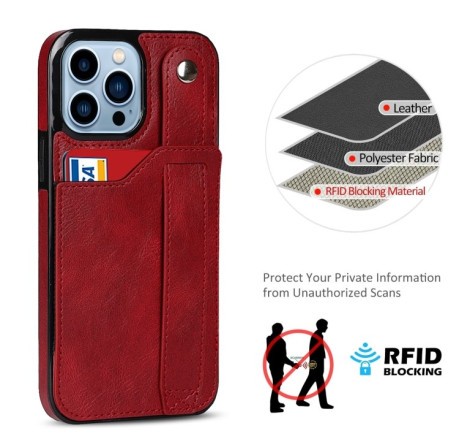 Противоударный чехол Wrist Strap Holder на iPhone 14 Pro - красный