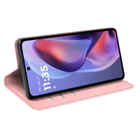 Чехол-книжка Retro Skin Feel Business Magnetic на Motorola Moto E15 - розовый