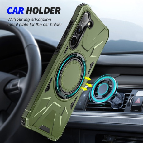 Противоударный чехол HTM MagSafe Magnetic Shockproof with Ring Holder для  Samsung Galaxy S25 5G - зеленый