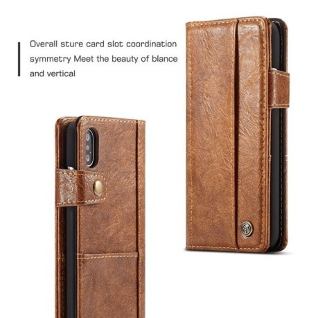 Шкіряний чохол-книжка CaseMe 010 Series Wallet Style магнітна кришка iPhone Xs Max 6.5 - коричневий