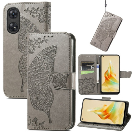 Чехол-книжка Butterfly Love Flower Embossed для OPPO Reno8 T 4G - серый