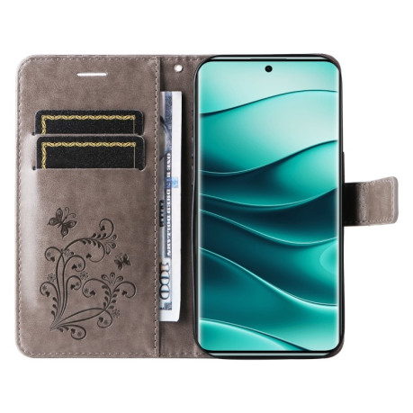 Чохол-книжка Embossed Butterfly для Xiaomi Redmi Note 14 Pro / 14 Pro+ 5G - сірий