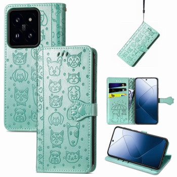 Чехол-книжка Cat and Dog для Xiaomi 14 Pro - зеленый