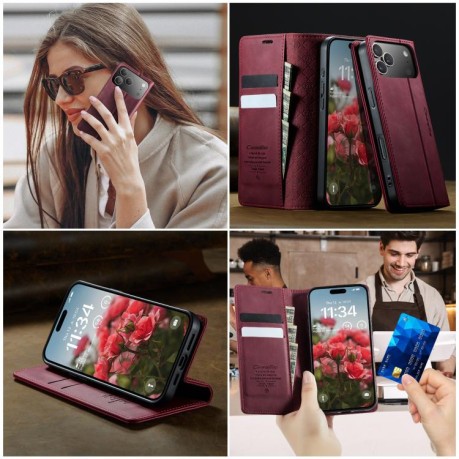 Чохол-книжка CaseMe 033 з фактурою Calf і захистом від сканування RFID для iPhone 17 Pro — червоний
