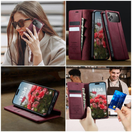 Чехол-книжка CaseMe 033 с фактурой Calf и защитой от сканирования RFID для iPhone 17 Pro Max — красный