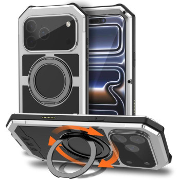 Протиударний чохол R-Just Life з MagSafe і тримачем на iPhone 18 Pro Max — сріблястий