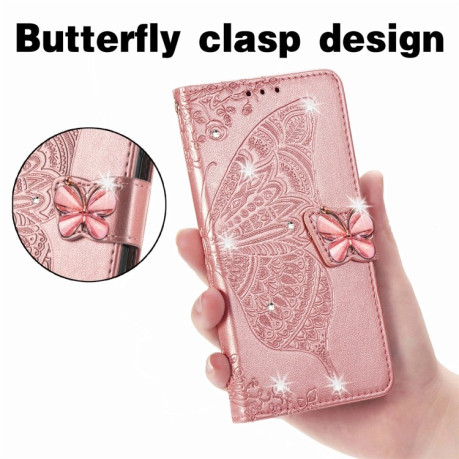 Чохол-книжка Rhinestones Butterfly Love Flower Embossed для Xiaomi 13T / 13T Pro - рожеве золото