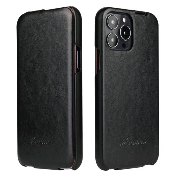 Кожаный флип-чехол Fierre Shann Retro Oil Wax Texture на iPhone 13 Pro - черный