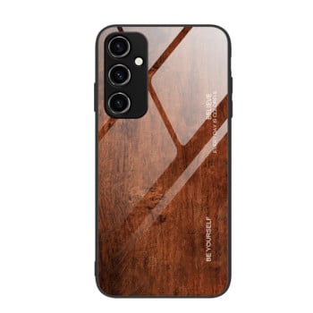 Противоударный чехол Wood Grain Glass на Samsung Galaxy A14 5G - темно-коричневый