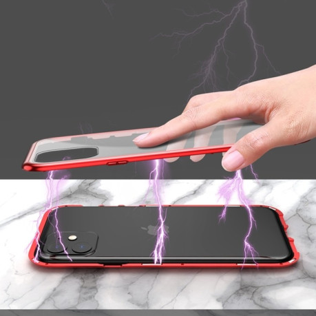Двухсторонний магнитный чехол Adsorption Metal Frame для iPhone 11 Pro - красный