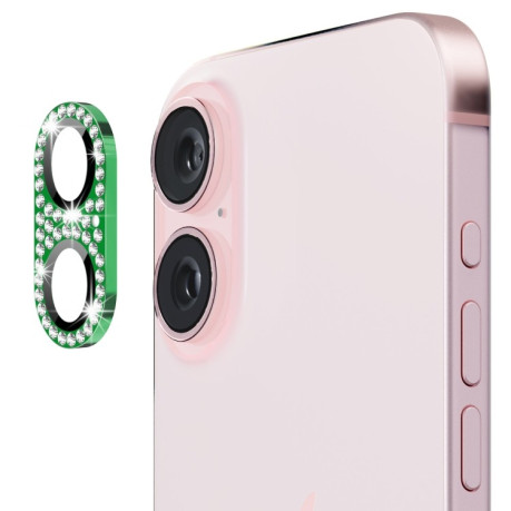 Защитное стекло на камеру ENKAY Hat-Prince Blink Diamond Camera Lens Aluminium Alloy для iPhone 16 / 16 Plus - зеленое