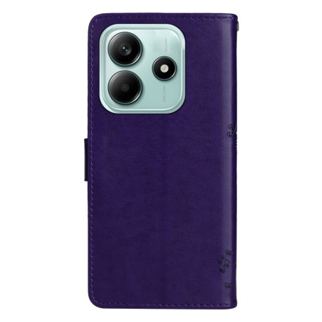 Чехол-книжка Happy Cat Pattern для Xiaomi Redmi Note 14 5G/Poco M7 Pro 5G - фиолетовый