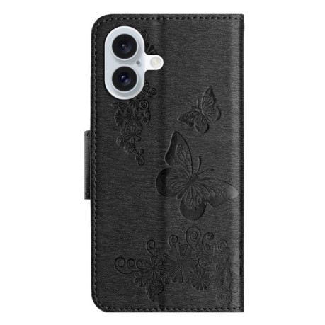 Чехол-книжка Embossed Butterfly для iPhone 16 Plus - черный
