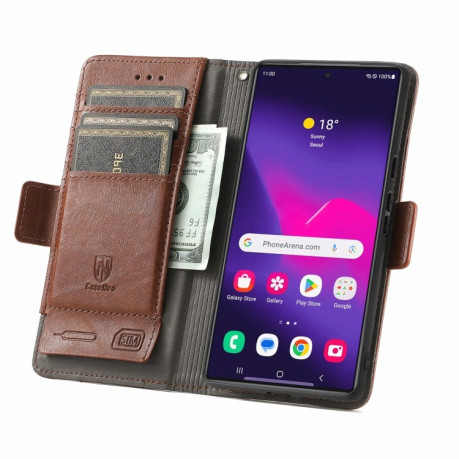 Чехол-книжка CaseNeo Splicing Dual Magnetic Buckle Leather для Samsung Galaxy S24 Ultra 5G - коричневый