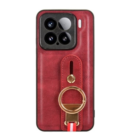 Противоударный чехол Wristband Leather Back для Xiaomi 15 Pro - красный
